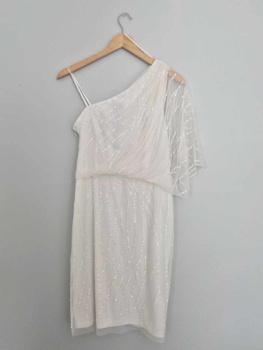 Adrianna Papell White One-Shoulder Beaded Sequin Cocktail Dress Size 6 NWT